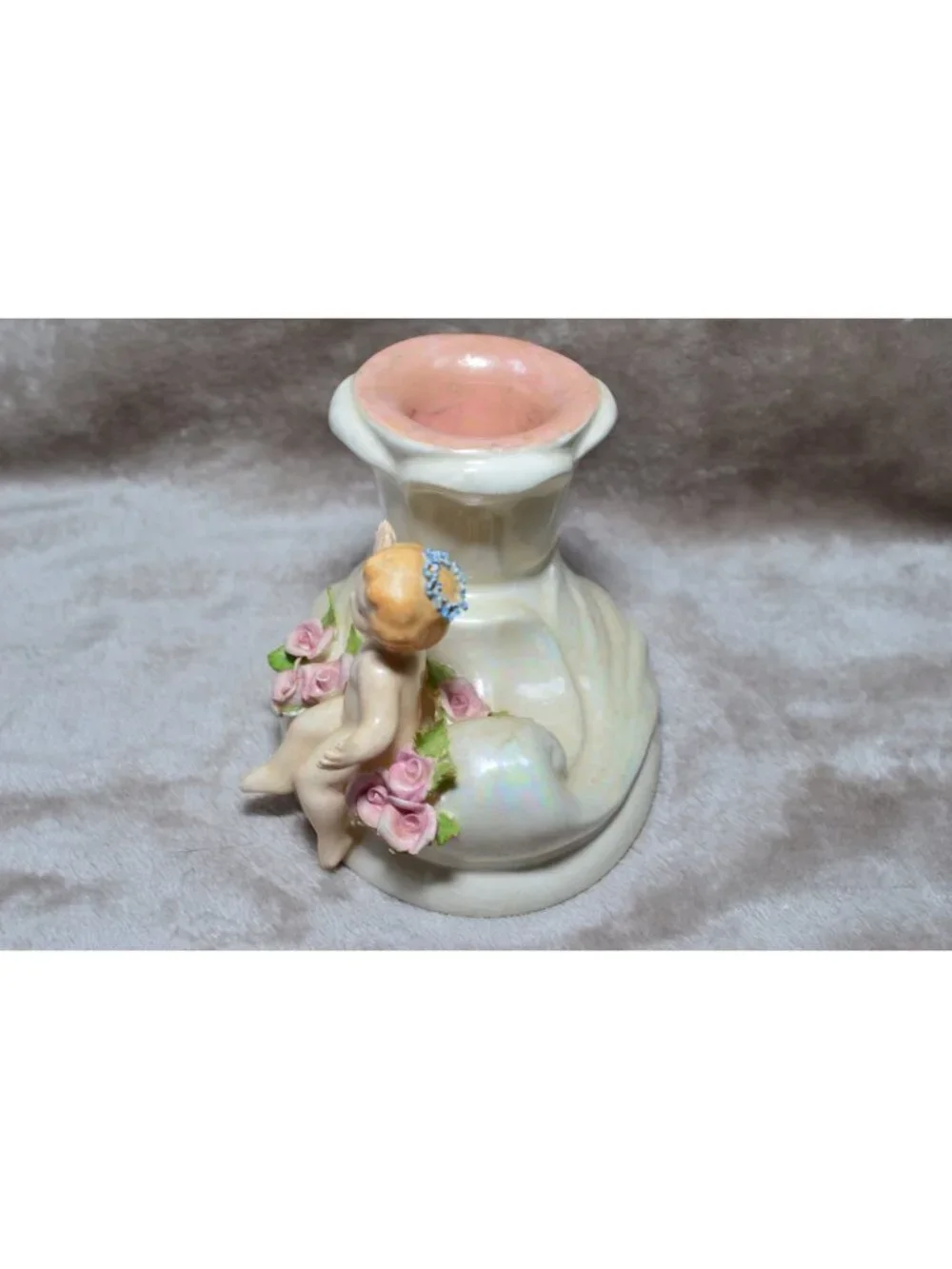 Vintage Ceramic Cherub Candle Holder Luster Cottage Coquette Shabby Chic Angel
